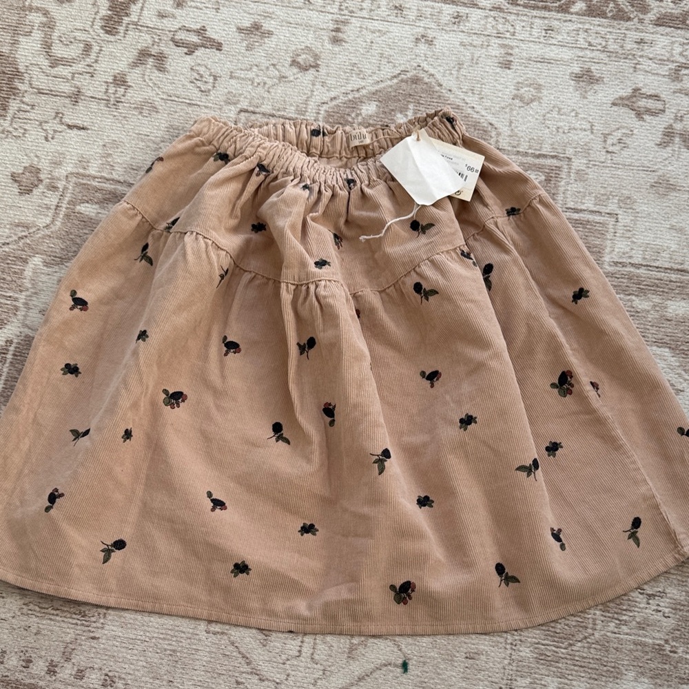Floral Embroidered Kids Skirt - Tan